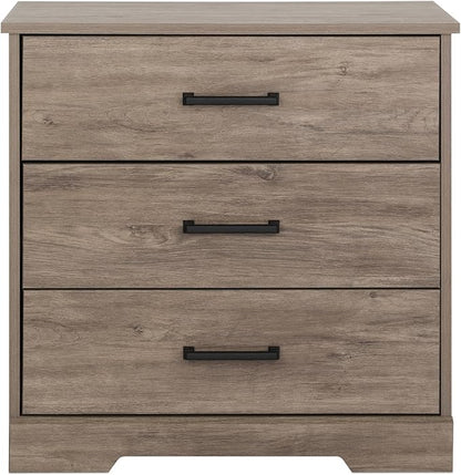 Prepac Rustic Ridge Farmhouse Nightstand Bedside Table, Brown Nightstand for Bedroom, End Table with 3 Drawers 16.25"D x 27.5"W x 26.75"H