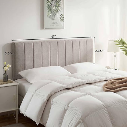 Hearth & Harbor Upholstered Queen Headboard - Easy Assemble Channel Stitched Headboard Queen Size - Wall Mounted Headboards with 3D Soundproof Wall Panels Peel & Stick Floating Headboards, Silver