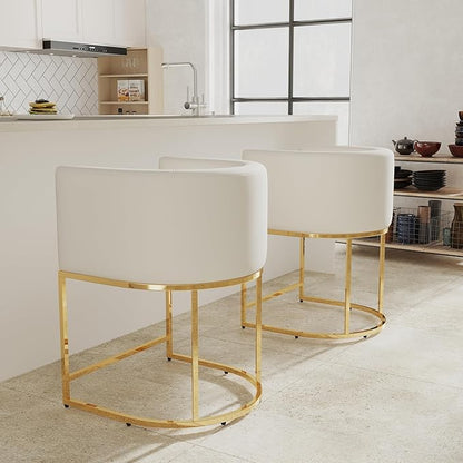 Contemporary Cream Velvet Bar Stools Set of 2, 24" Upholstered Fabric Counter Height Barstools Kitchen Counter Island Stools with Screwed Together Golden Metal Base