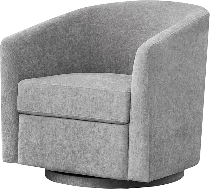 Chenille Swivel Accent Chair, Living Room Chairs, No Assembly Upholstered Armchair, 360°Rotating Barrel Chair for Bedroom, Apartment & Reading Nook (1, Light Grey)