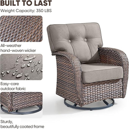 5-Piece Rotating Balcony Chair Set with 31-inch T-Shaped Wide backrest - Rattan Outdoor Rotating Balcony Chairs, Wide backrest Comfortable Outdoor Sliding Chair - Brown | Grey