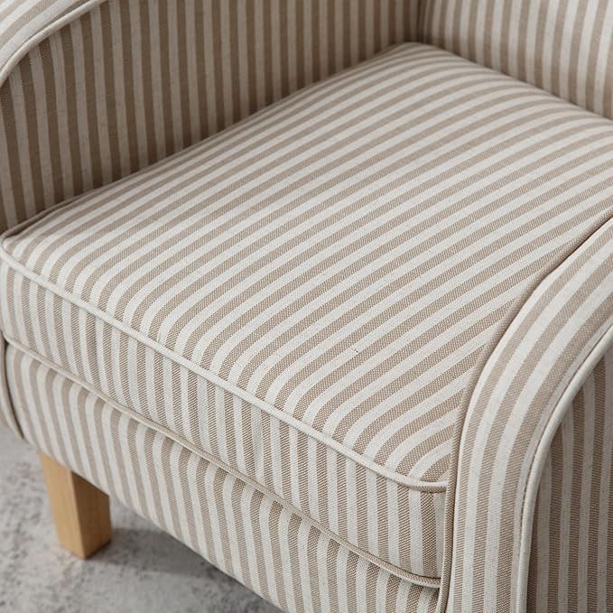 Striped Accent Chair for Living Room Set of 2, Farmhouse Linen Upholstered Striped Arm Chair Seat Reading Chairs Bedroom Side Seating for Home Office, Beige with Stripe