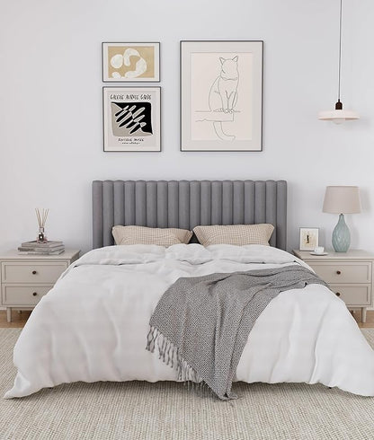 Full Size Upholstered Headboard Only, Channel Tufted Headboard with Wood Legs for Bedroom, Adjustable Height, Easy Assembly, No Box Spring Needed, Grey