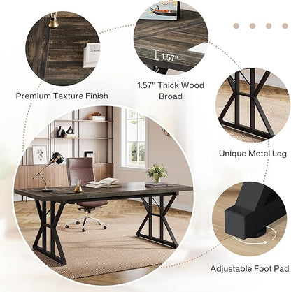 Tribesigns 70.86-Inch Large Executive Desk, Industrial Home Office Computer Desk, Simple Long Writing Study Table Business Furniture (Oak/Black)