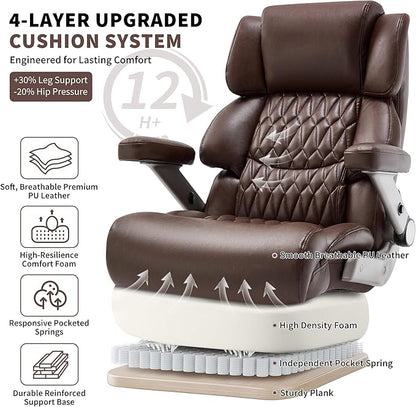 Big and Tall Office Chair 700lbs- Large High Back Executive Computer Desk Chair with 3D Flip-Up Arms, Adjustable Lumbar Support, Extra Wide Plus Size Seat, Heavy Duty Metal Base & Quiet Rubber Wheels