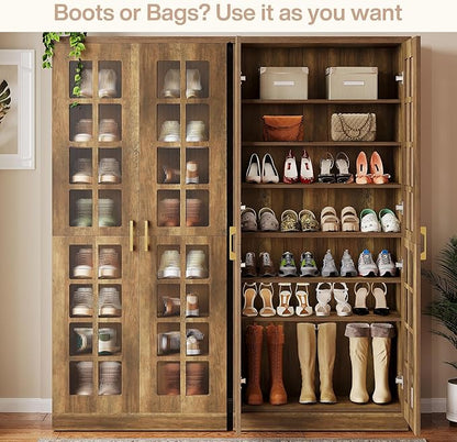 Tribesigns 71-Inch Tall Shoe Cabinet with Doors, 8-Tier Shoe Storage with Adjustable Shelves, Modern Shoe Organizer Shoe Rack Cabinet for Entryway, Hallway, Closet, Living Room, Rustic Brown