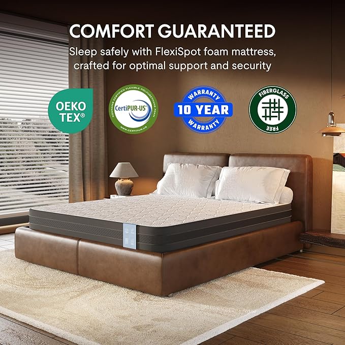 FLEXISPOT 6'' Queen Size Cooling Gel Memory Foam Mattress, Viscose from Bamboo, Medium Firm, 10-Year Warranty, Mattress-in-A-Box, Certi-PUR & Oeko-TEX Certified, Washable, Fire-Resistant.