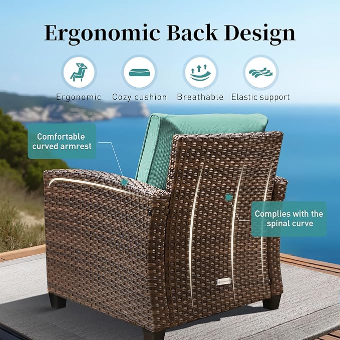 Patio Furniture Set Outdoor Furniture Brown Wicker Rattan Patio Conversation Sets with Cushion Outside Sofa Set,7 Pieces 9 Seats,Blue