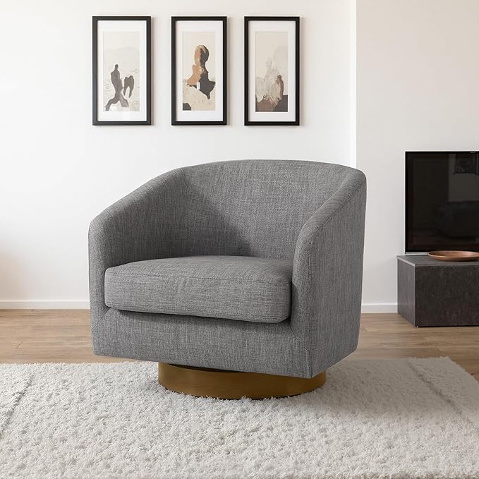 Lumibee Swivel Accent Chair, Chenille Fabric Swivel Barrel Chair for Living Room, Modern Comfy Upholstered Round Armchair Single Sofa Chair for Bedroom, Club-Grey
