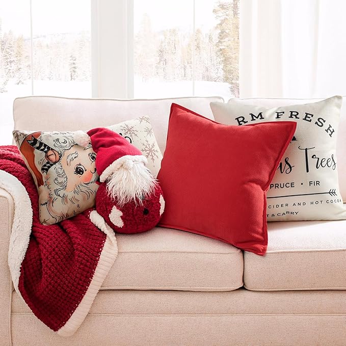 ZWJD Christmas Pillow Covers 20x20 Set of 2 Chenille Throw Red Cushion Covers with Elegant Design Soft and Luxurious Decorative Pillows for Couch, Bed, and Christmas Decor