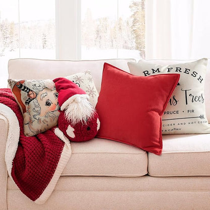 ZWJD Christmas Pillow Covers 18x18 Set of 2 Chenille Throw Red Cushion Covers with Elegant Design Soft and Luxurious Decorative Pillows for Couch, Bed, and Christmas Decor