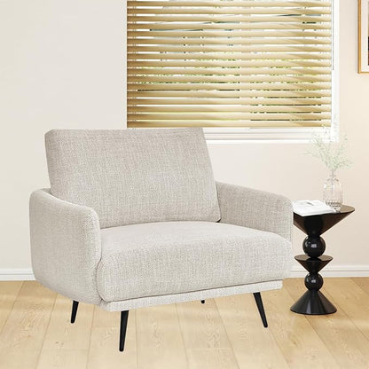 Oversized Accent Chair for Living Room Chairs Reading Arm Chair Comfy Modern Single Sofa Side Chairs with Metal Legs & Soft Cushion for Bedroom, Waiting Room (Chenille Beige Grey, Set of 1)