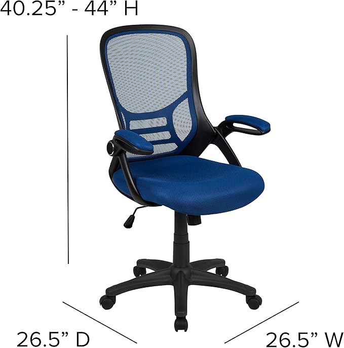 Flash Furniture Porter High-Back Swivel Office Chair with Adjustable Lumbar Support and Seat Height, Ergonomic Mesh Desk Chair with Flip-Up Armrests, Blue/Black