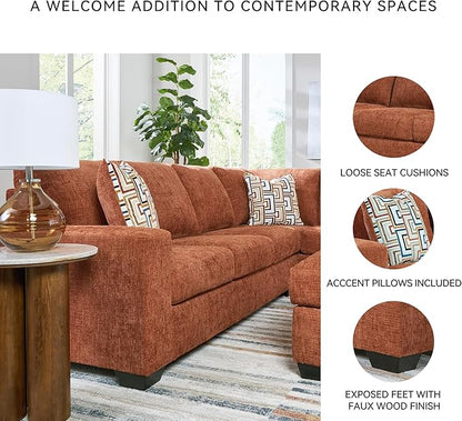 Signature Design by Ashley Aviemore Casual L-Shaped 2-Piece Sectional with Chaise and Loose Seat Cushions, Accent Pillows Included, 110" Wide, Burnt Orange