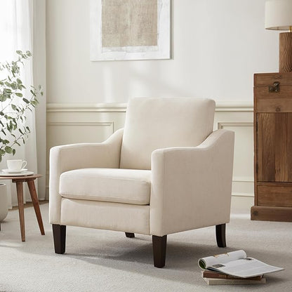 VKNOW Mid Century Modern Accent Chairs Set of 2, Upholstered Living Room Chairs Armchair for Bedroom, Comfy Reading Accent Chairs with Wood Legs for Living Room, Beige