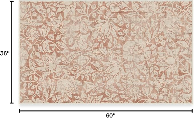 RUGGABLE x Morris & Co Washable Area Rug – Mallow Rust Red 3x5, Stain-Resistant, Non-Slip – Small Machine Washable Rugs for Living Room, Bedroom, Hallway, Entryway & Office–with Cushioned Pad
