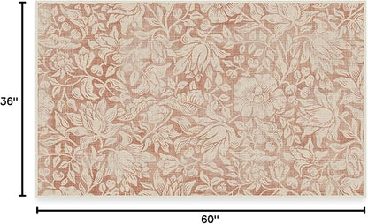 RUGGABLE x Morris & Co Washable Area Rug – Mallow Rust Red 3x5, Stain-Resistant, Non-Slip – Small Machine Washable Rugs for Living Room, Bedroom, Hallway, Entryway & Office–with Standard Pad