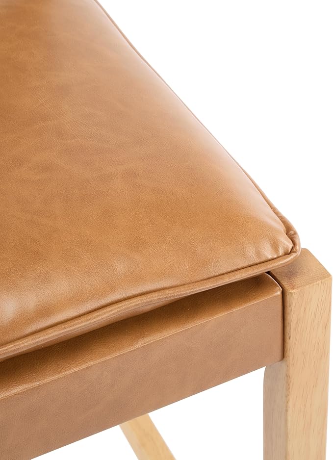 Christopher Knight Home Caitlyn lndoor Barstool Set of 2, Counter Height Stool with Footrest/Backrest for Bar Table, Natural Rubberwood Frame with Faux Leather Upholstery Counter Stool, Brown+Natural
