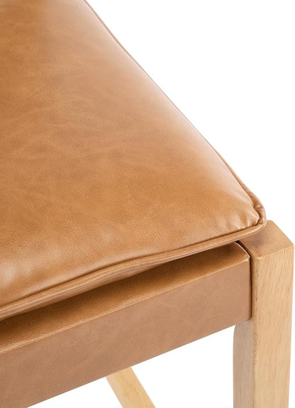 Christopher Knight Home Caitlyn lndoor Barstool Set of 2, Counter Height Stool with Footrest/Backrest for Bar Table, Natural Rubberwood Frame with Faux Leather Upholstery Counter Stool, Brown+Natural