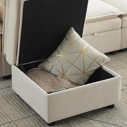 27" Large Square Ottoman with Storage, Modern Upholstered Footrest with Anti-Slip Legs for Couch Coffee Table Living Room, Bedroom, Entryway, Chenille Beige