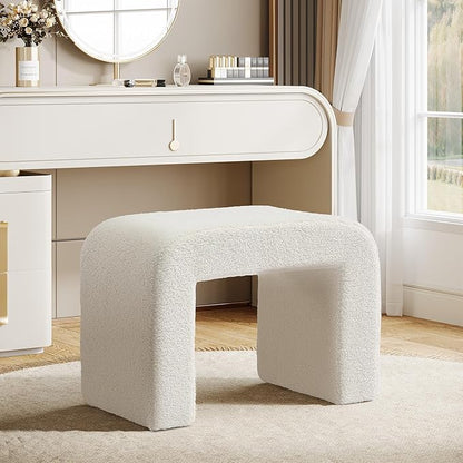 Tribesigns White Vanity Stool, 24" Wide Foot Rest for Couch, Large Foot Stool Ottoman, Modern Extra Seating for Living Room, Shoe Bench for Entryway, Dressing Chair for Bedroom, Fully Assembly