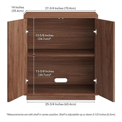 Henn&Hart 28" Fluted Wooden Accent Cabinet, Modern Ribbed Sideboard Buffet Cabinet with 2 Doors and an Adjustable Shelf for Living Room, Dining Room, Bedroom or Entryway, Satin Walnut