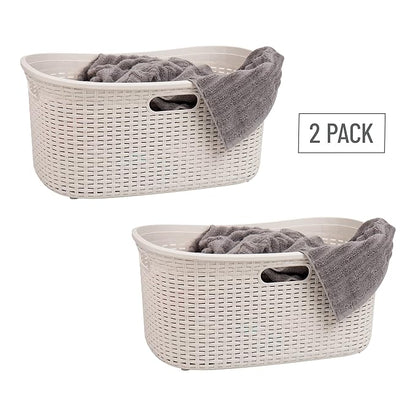 Mind Reader 40L Laundry Basket, Clothes Hamper, Premium Wicker Design, Plastic, Set of 2, Ivory