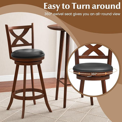 COSTWAY Bar Stools Set of 2, 30 Inch Classic Bar Height Chairs with X-Shaped Open Back, 2 PCS Swivel Barstool Set for Kitchen Island, Pub, Bistro, Café, Espresso (2, 30 Inch)