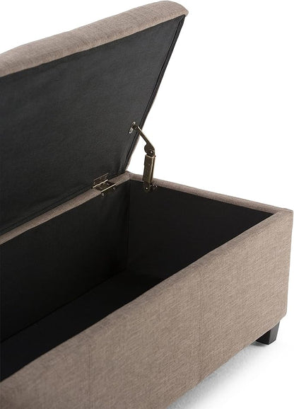 SIMPLIHOME Avalon 48 inch Wide Contemporary Rectangle Storage Ottoman Bench in Fawn Brown Linen Look Fabric, Assembled, for the Living Room, Entryway and Family Room