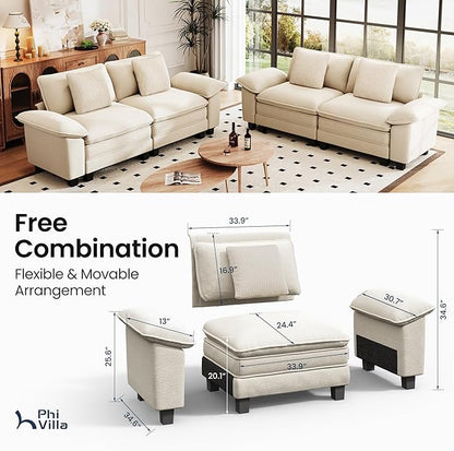 PHI VILLA Cloud Modular Couches Sets, 2 Pieces Sectional Loveseat Sofa Set, 4-Seater Comfy Couch for Living Room Apartment, Chenille Fabric, Beige