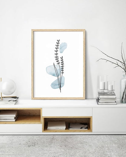 HesenDot Boho Art wall Décor,Botanical Print Set of 3, Blue Gallery Wall art,Abstract Line Watercolor Floral Home Decor,living room,bedroom