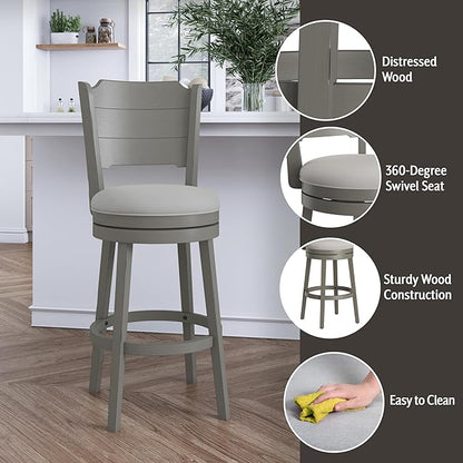 Hillsdale Clarion Wood Swivel Bar Height Stool, Distressed Gray
