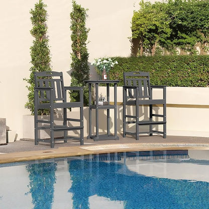 HDPE Outdoor Patio Tall Bar Chair, All-Weather Bar Height Balcony Adirondack Stools for Bistro, Garden, Backyard, Deck | Grey