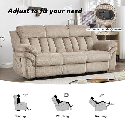 CANMOV Recliner Sofa Set, Manual Reclining Sofa with Overstuffed Armrest for Living Room,Bedroom Furniture,Office,3 Seat Light Brown