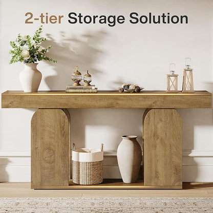 Tribesigns Farmhouse Wood Console Table, 70.9-Inch Entryway Accent Table with U-Shaped Base, 2-Tier Extra Long Sofa Tables for Entrance, Hallway, Living Room (Light Brown)