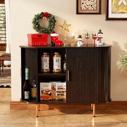 DHH Storage Cabinet, Fluted Sideboard Buffet Cabinet with Tambour Sliding Doors& Adjustable Shelf, Accent Coffee Bar Console Table for Kitchen, Living Room, Entryway (Black, 40 Inch)