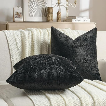 FUTEI Black Flannel Throw Pillow Covers 20x20 Inch Set of 2,Soft Dimensional Textured Cushion Cases,Modern Home Decor for Couch Living Room