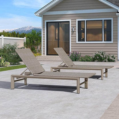 PURPLE LEAF Patio Oversized Chaise Lounge Rattan Chair Set of 2 Outdoor Pool Adjustable Recliner Wicker Chairs for Outside Woven Furniture Tanning Poolside Lounger Slate Gray