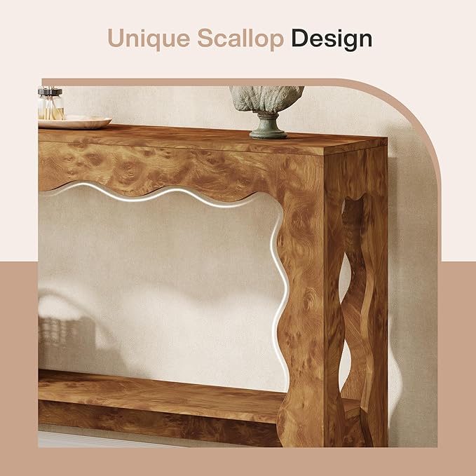 Tribesigns 63 Inch Entryway Table, Modern Rustic Entry Table with Scalloped Edge & Storage Shelf, Accent Narrow Long Sofa Table Behind Couch Console Tables for Entryway, Living Room, Light Brown