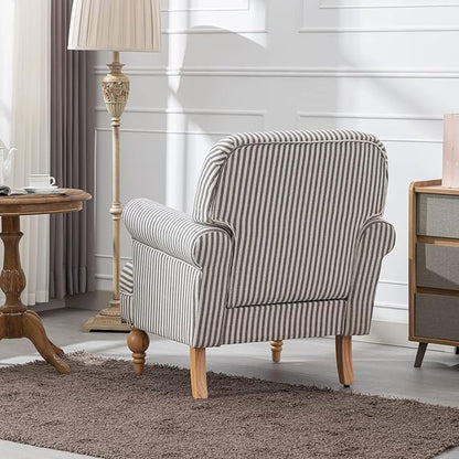 chairus Linen Accent Chair for Living Room Set of 2 Upholstered Mid Century Modern Single Sofa Chair with Solid Wood Legs Comfy Reading Armchair for Bedroom/Office Room/Recption/Lounge, Black Stripe