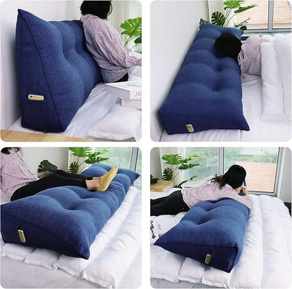 WOWMAX Triangular Headboard Pillow Bed Wedge Pillow for Headboard Full Size Wedge Pillow Headboard for Daybed Bunk Bed Large Bolster Pillow for Bed with Removable Cover, Gifts for MomSky Blue