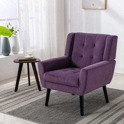 Dolonm Midcentury Modern Velvet Accent Chair with Arms, Upholstered Reading Side Chair Tufted Back Decorative Wingback Chair for Living Room Bedroom (Lavender Purple)