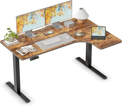 FEZIBO 55×32 inch L Shaped Electric Corner Standing Desk, 4 Memory Height Settings,Home Office & Computer Height Adjustable Table, Ergonomic Sit and Stand Up Workstation with Splice Board,Rustic Brown