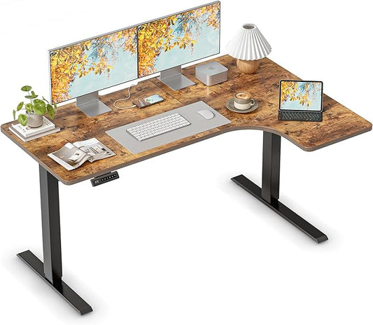 FEZIBO 55×32 inch L Shaped Electric Corner Standing Desk, 4 Memory Height Settings,Home Office & Computer Height Adjustable Table, Ergonomic Sit and Stand Up Workstation with Splice Board,Rustic Brown