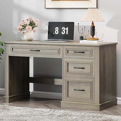 Farmhouse 47" Executive Desk, Computer Desk with Drawers and File Drawer, Workstation Computer Desk with Charging Station for Home Office,Study（Wash Grey）