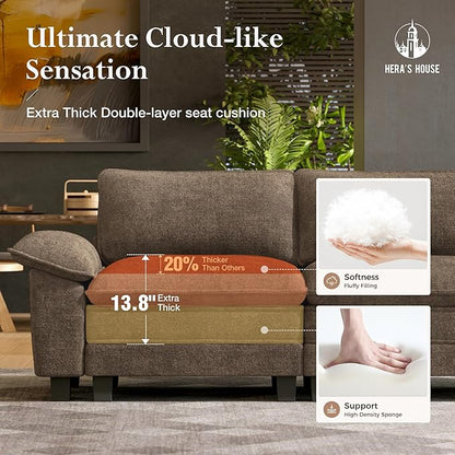 HERA'S HOUSE 54" Modular Sectional Sofa Couches for Living Room, Comfy Cloud Couch 1-Seater Deep Seat Sofa with Throw Pillow, Chenille Taupe