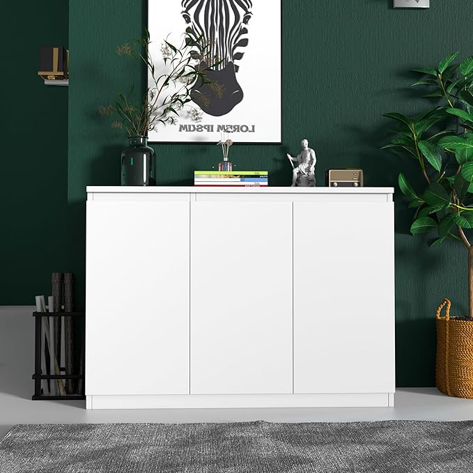 White Buffet Storage Cabinet with 3 Door, 43" W Coffee Bar Cabinet, Kitchen Buffet Sideboard for Living Room, Kitchen, 43.3" W x 31.5" H