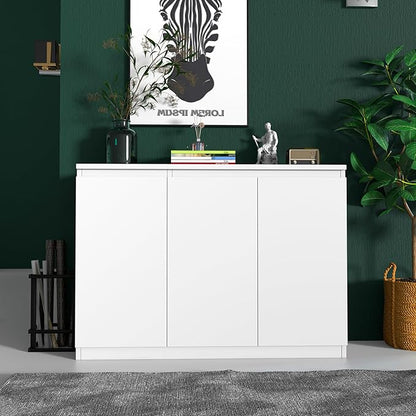 White Buffet Storage Cabinet with 3 Door, 43" W Coffee Bar Cabinet, Kitchen Buffet Sideboard for Living Room, Kitchen, 43.3" W x 31.5" H