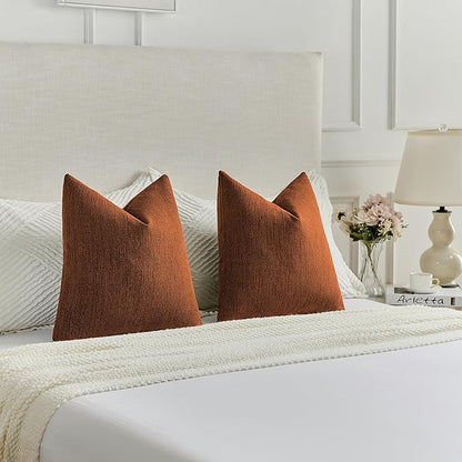 FUTEI Rust Chenille Decorative Throw Pillow Covers 20x20 Inch Set of 2,Soft Cozy Faux Linen Textured Cushion Case,Farmhouse Home Decor for Couch Living Room