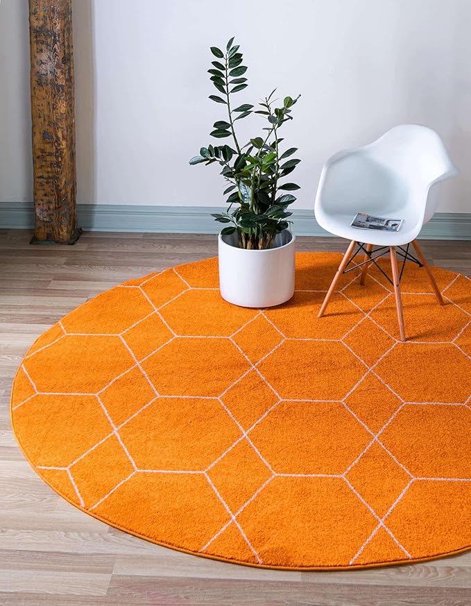 Unique Loom Trellis Frieze Collection Area Rug - Geometric (8' Round, Orange/ Ivory)